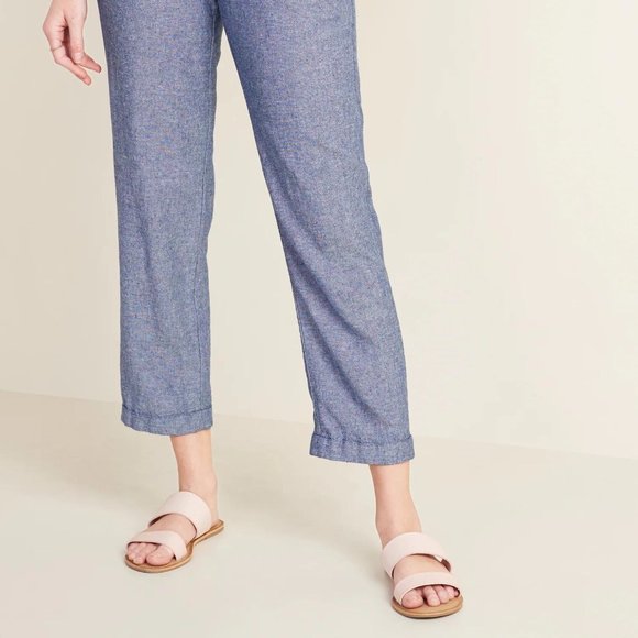 New Old Navy High-Waisted Linen-Blend Straight Cropped Pants For Women - Picture 2 of 2